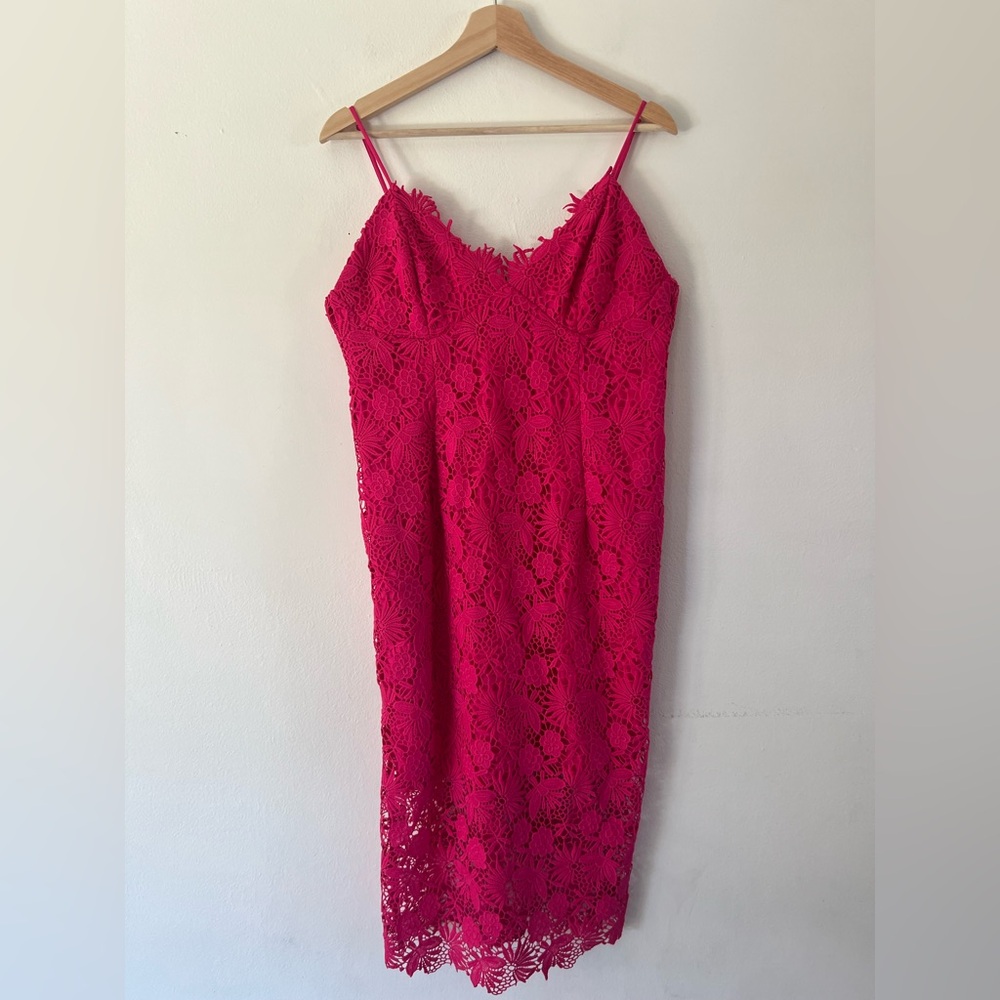 Bardot Tayla Pink Allover Lace Spaghetti‎ Strap Midi Dress Size 12